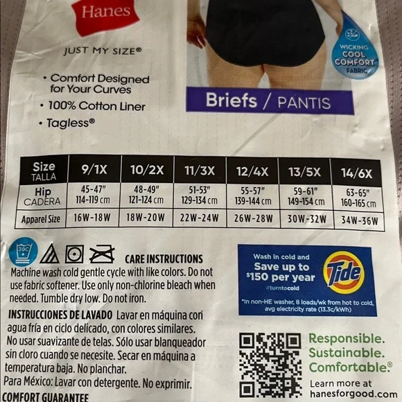 Women’s Plus Size 5X Hanes Mesh Tagless Briefs - Picture 4 of 7